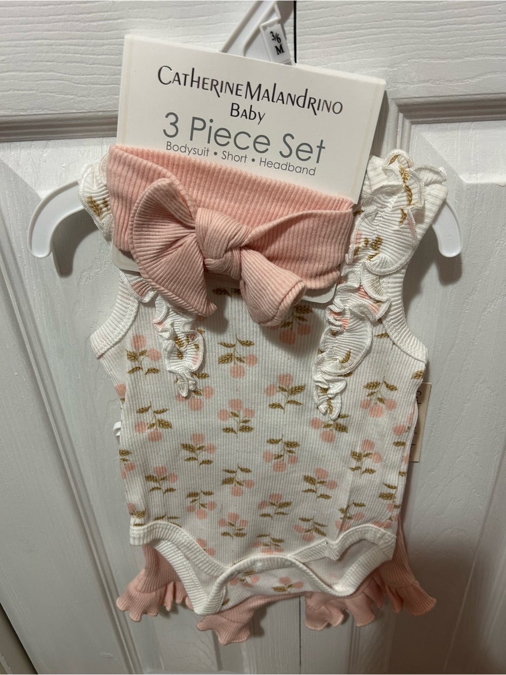 Catherine Malandrino White & Pink Floral 3-Piece Baby Bodysuit Set